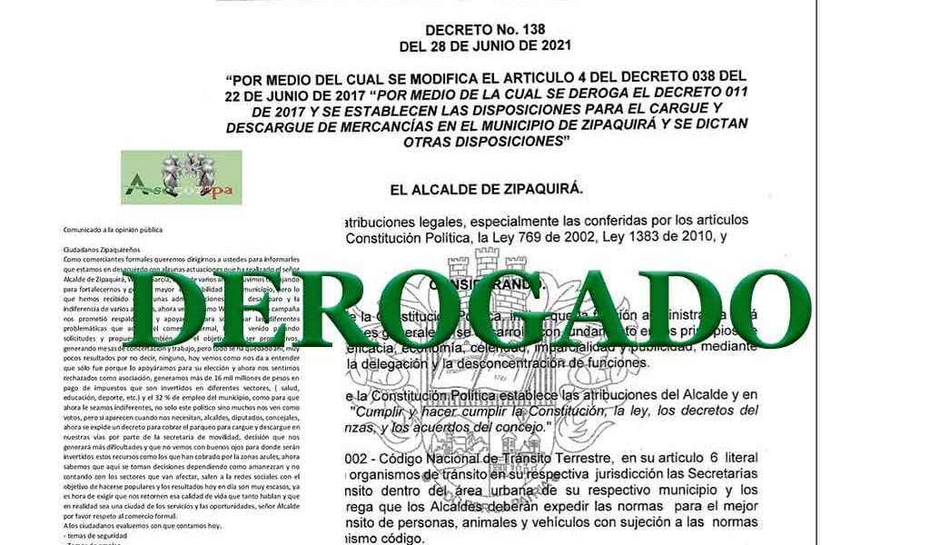 Comerciantes de Zipaquirá logran derogar el polémico decreto 138